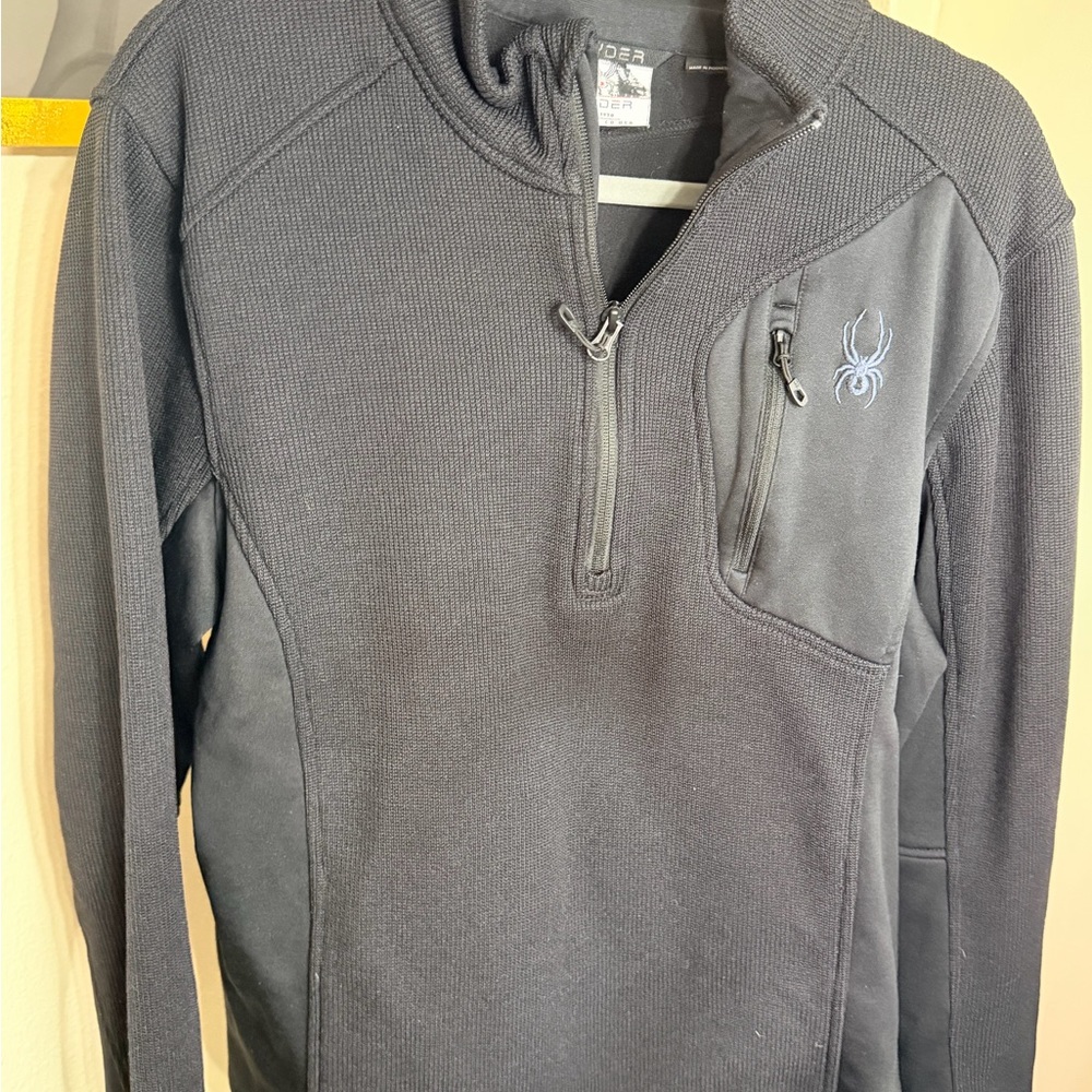 Spyder Mens XL Black Quarter Zip Fleece Pullover Sweater Knit Performance Jacket